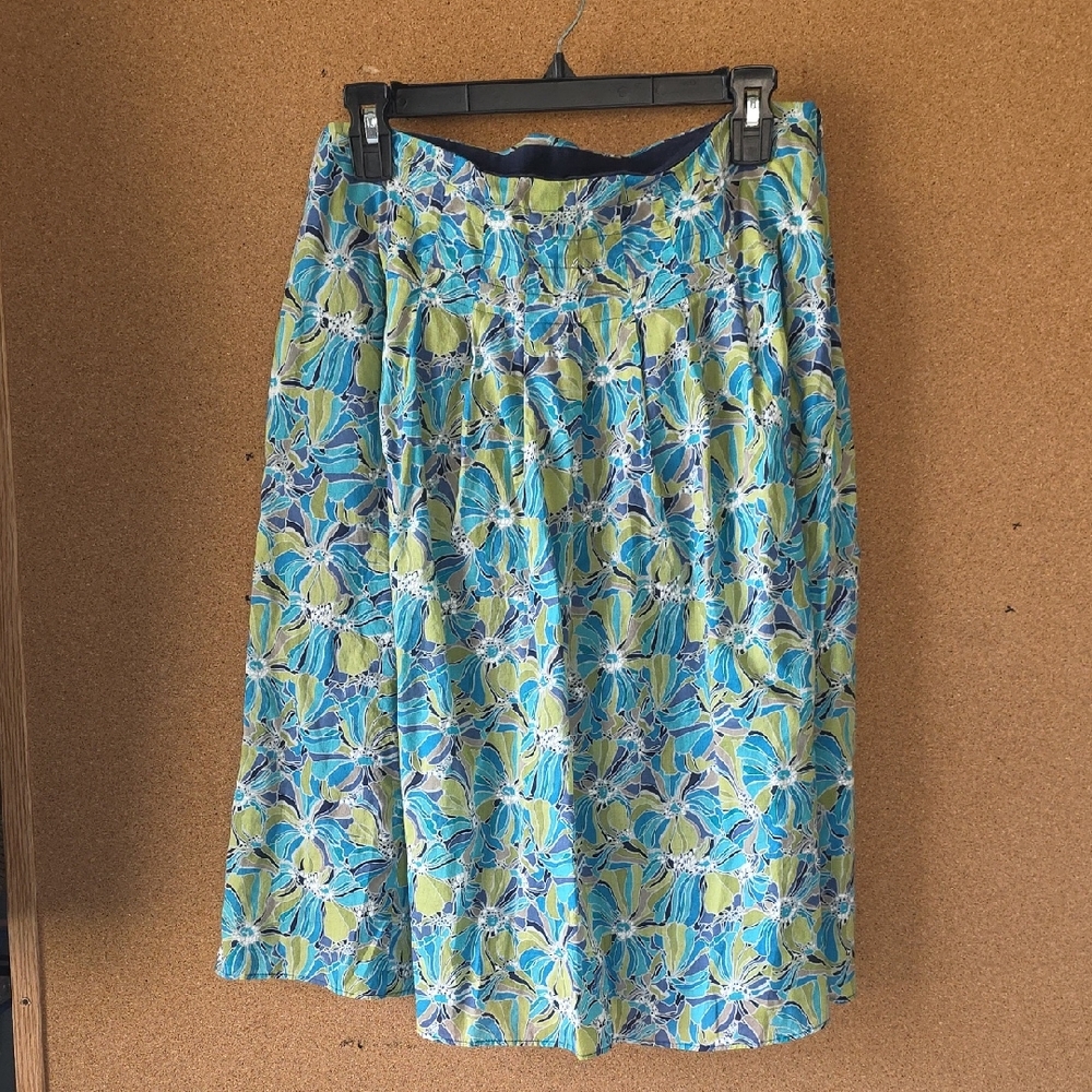 Liz Claiborne Blue Floral A‑Line Skirt 100% Cotton Vintage Style Floral Sz 10
